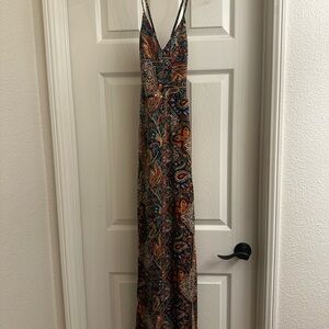 Elegant Multicolor Paisley Backless Dress